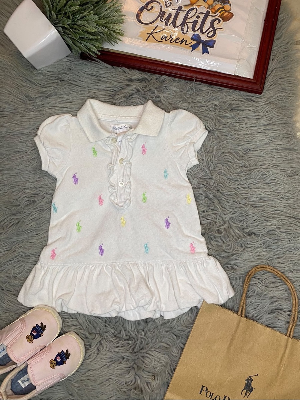 Ralph Lauren White Polo Dress with Pastel Pony Embroidery